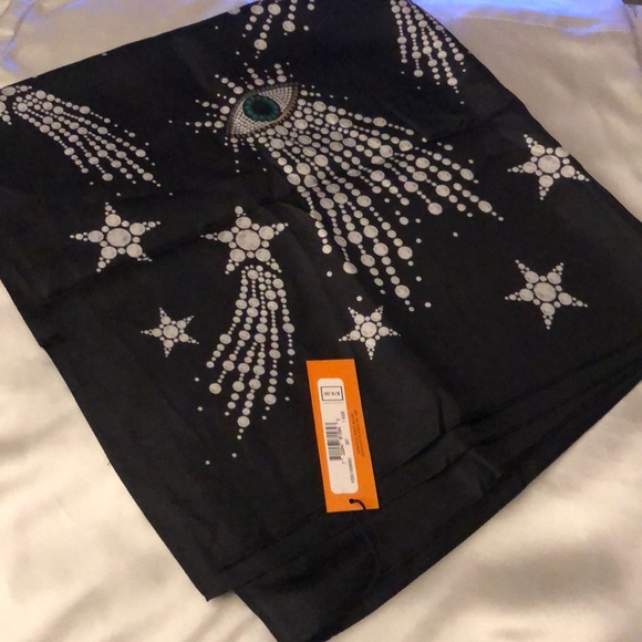 Kurt Geiger Black Evil Eye & Celestial 100% Silk Square Bandana Scarf NWT - Picture 1 of 16